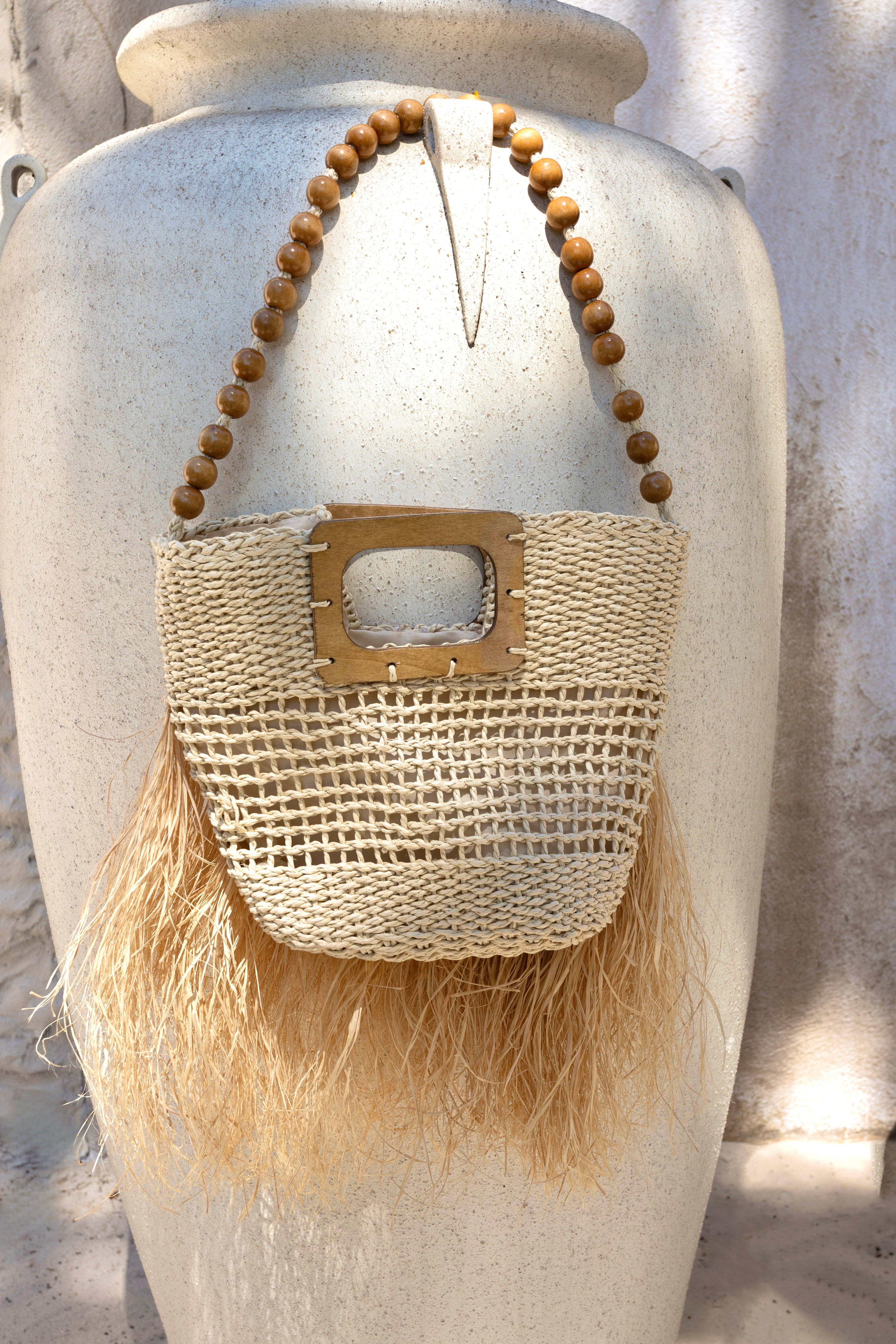 Bolsa de Palha Artesanal Axé com Franja