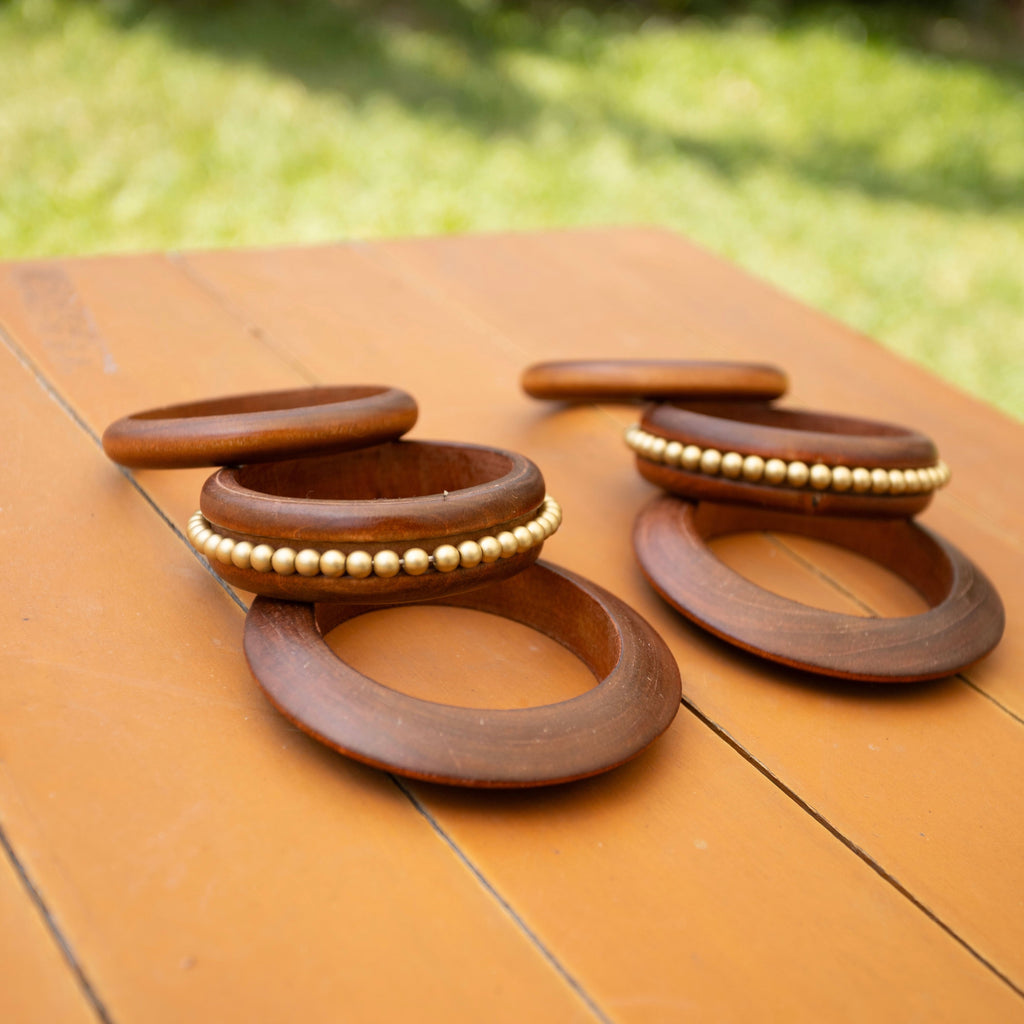 Pulseira Ju - Trio em Madeira com dourado