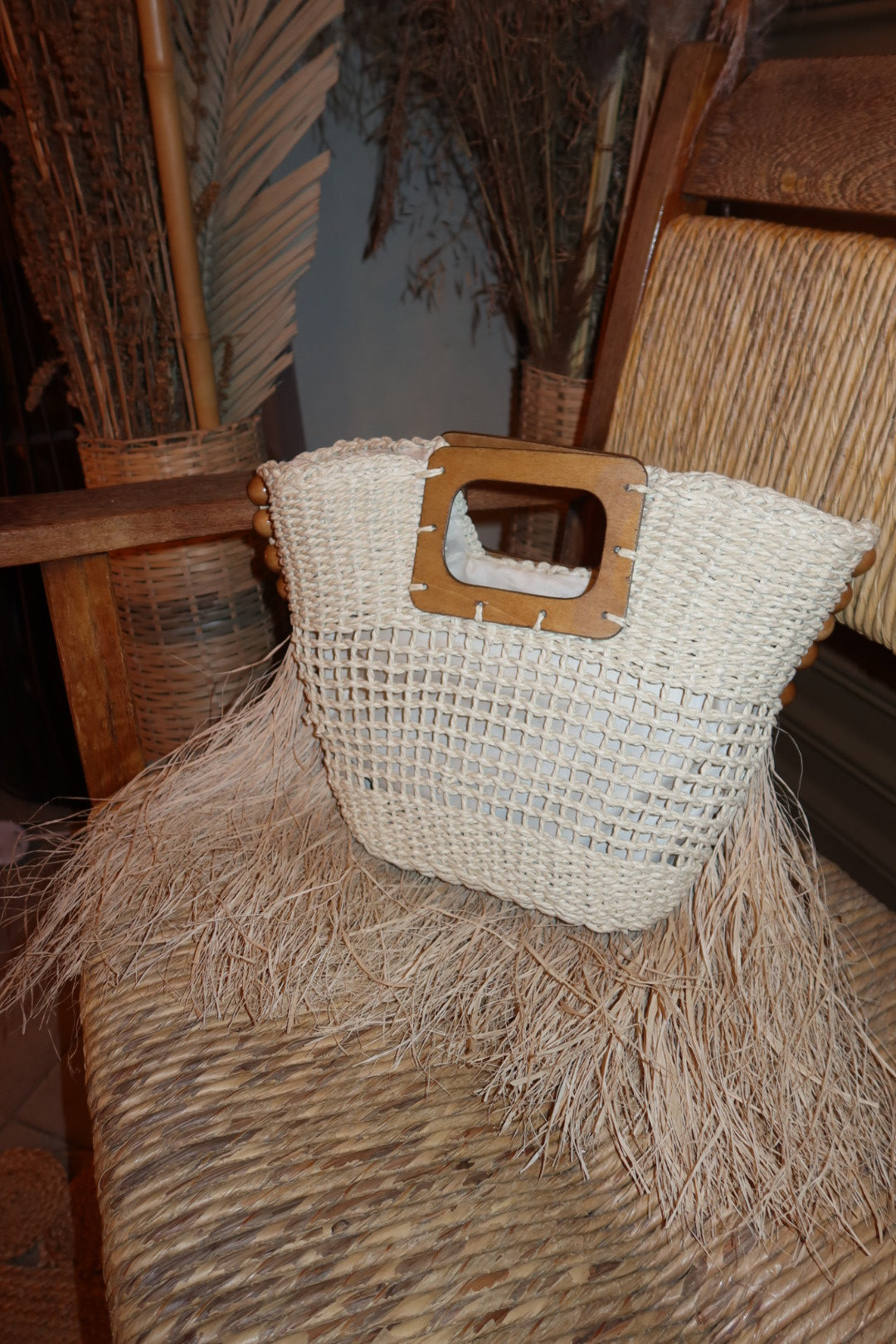 Bolsa de Palha Artesanal Axé com Franja